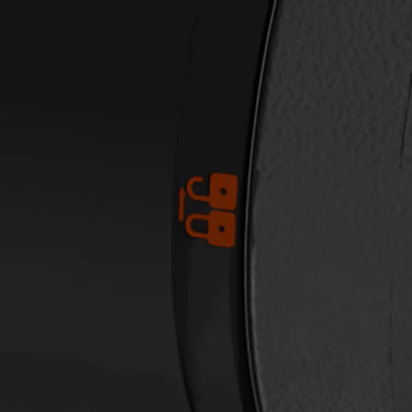Twist-and-lock icon on the dustbin seam