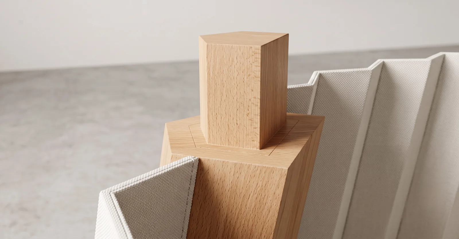 Peg-and-slot joint where a timber post meets the pleated shell